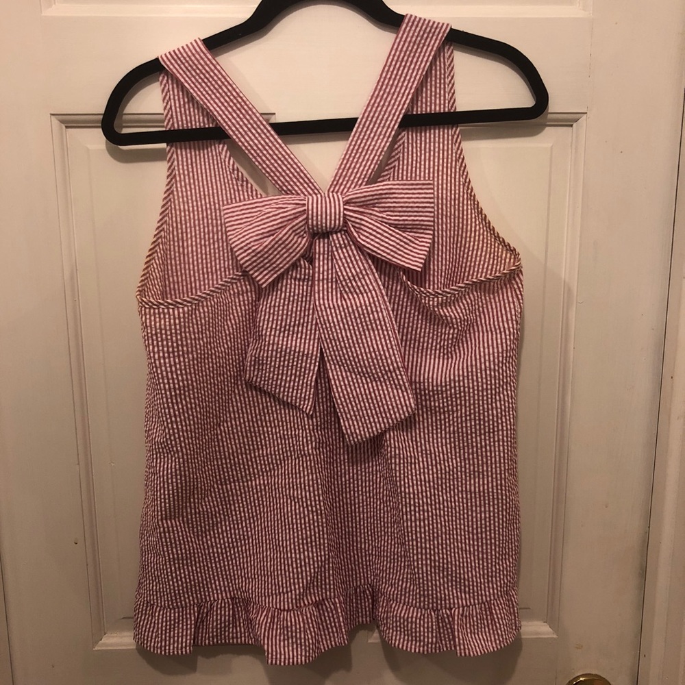 Seersucker bow back tank